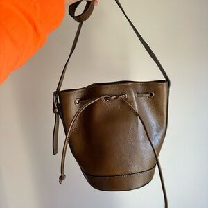 Sezane Classic olive green Leather Drawstring Shoulder Bag
